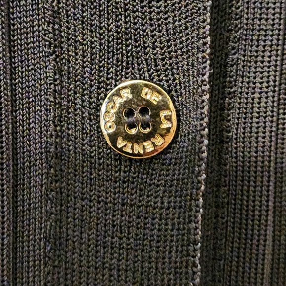 Oscar de la Renta Navy Button Front Ruffle Hem Cardigan Size: L - Picture 15 of 16